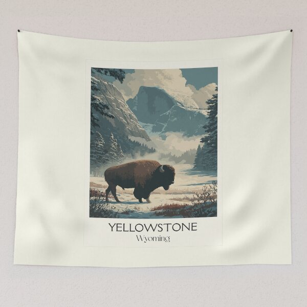 Item preview, Yellowstone National Park Poster | Vintage Bison in Winter & Geyser Basin Art designed and sold by TuncGK.