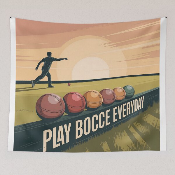 Item preview, Play Bocce Everyday – Minimalist Sunset Bocce Vector Scene designed and sold by VividOrganica.
