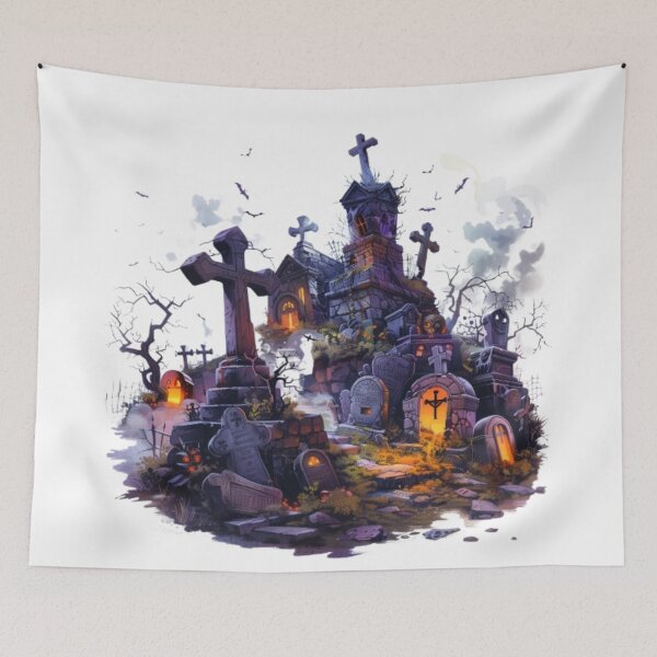 Item preview, Dark Spooky Graveyard with Haunted Tombstones designed and sold by AlexLineArt.