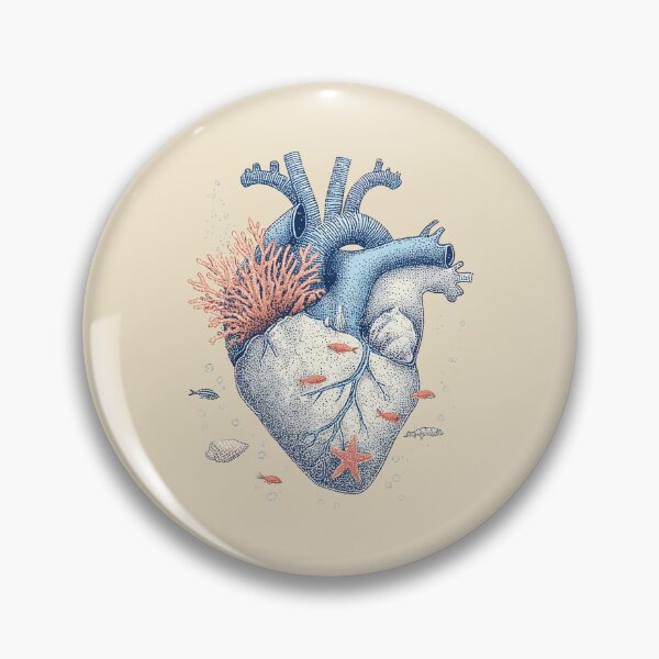 Item preview, Anatomical Heart Coral Ocean, dotwork marine illustration designed and sold by Magnificent Lizard.