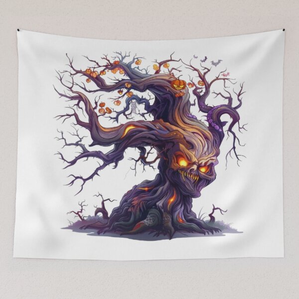 Item preview, Evil Haunted Halloween Tree with Glowing Face designed and sold by AlexLineArt.