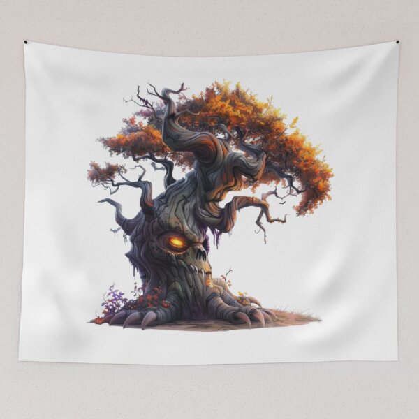 Item preview, Haunted Halloween Tree with Glowing Eyes designed and sold by AlexLineArt.