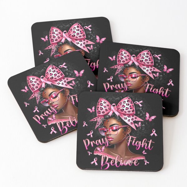 Item preview, Black Afro Girl Pray Fight Believe Breast Cancer Awarness designed and sold by BASKF.