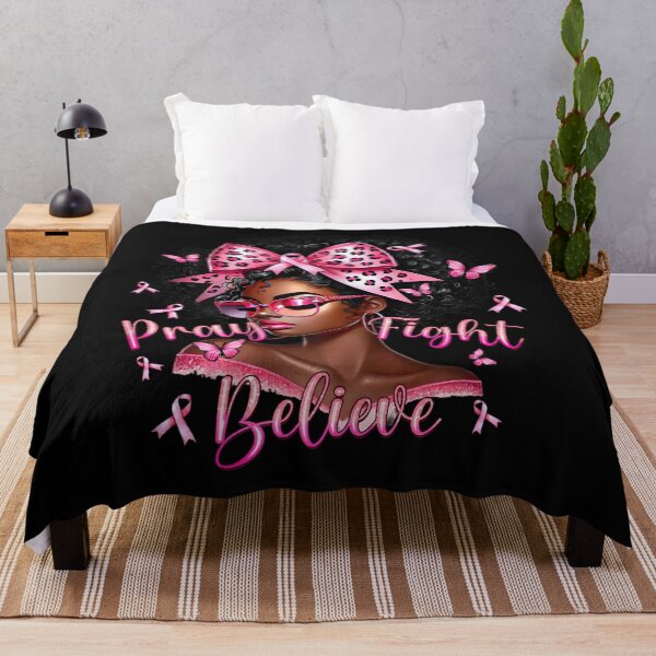 Item preview, Black Afro Girl Pray Fight Believe Breast Cancer Awarness designed and sold by BASKF.