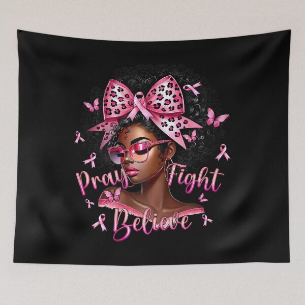 Item preview, Black Afro Girl Pray Fight Believe Breast Cancer Awarness designed and sold by BASKF.