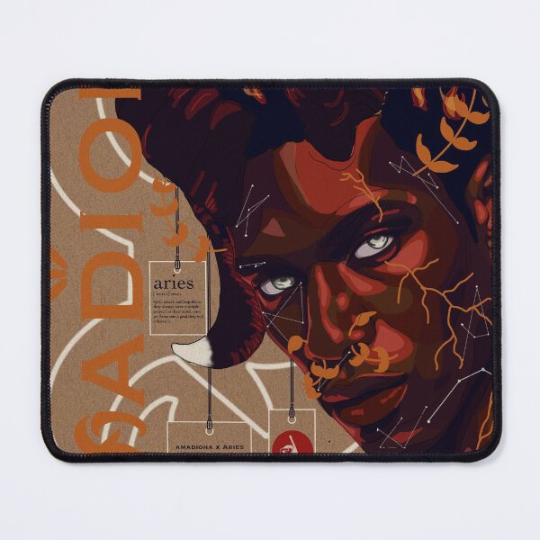 Item preview, Aries Mythology Portrait - Afro-Futurist Amadioha Ram Horn Zodiac Art designed and sold by Chidera’s Studio Art.