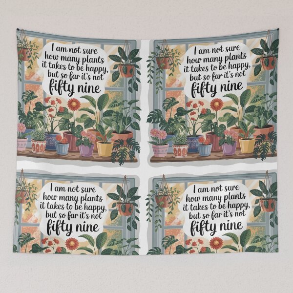 Item preview, I Am Not Sure How Many Plants It Takes to Be Happy, But So Far It’s Not Fifty-Nine – Plant Lover Quote on Window Sill designed and sold by EmeraldeaArt.