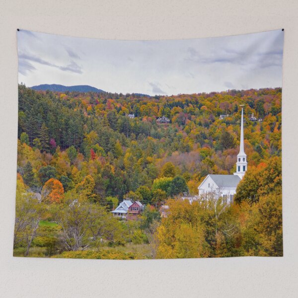 Item preview, Stowe, Vermont, Community Church in Autumn designed and sold by Catherine Sherman.