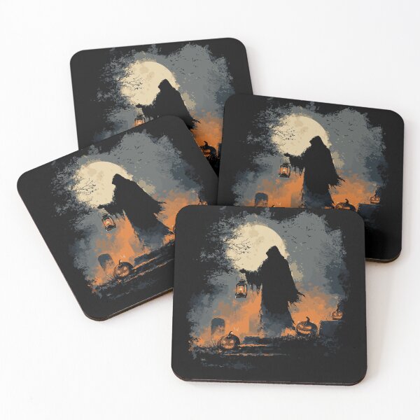 Item preview, Grim Reaper silhouette with pumpkins and full moon designed and sold by pehhappy.