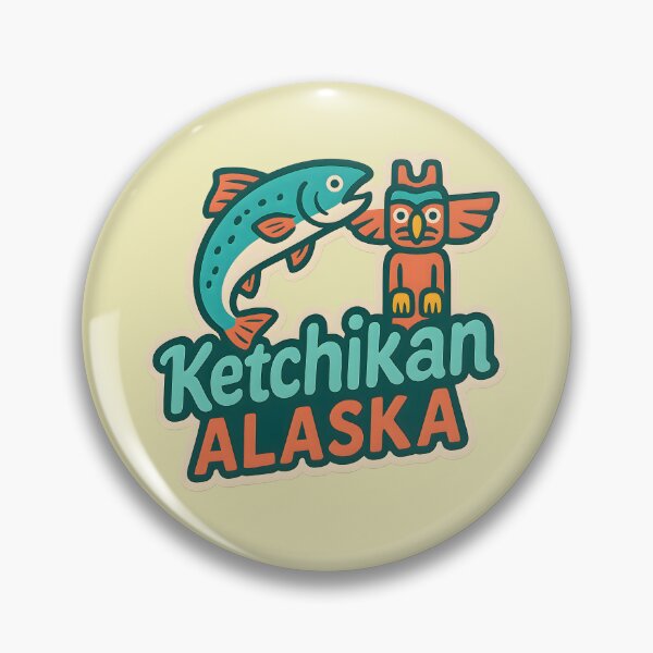 Item preview, Ketchikan Alaska Travel Design – Salmon and Totem Pole Illustration designed and sold by NeatSplash.