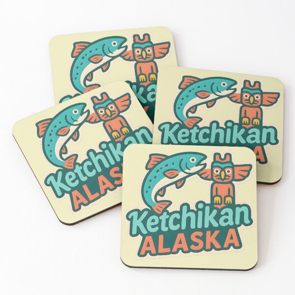 Item preview, Ketchikan Alaska Travel Design – Salmon and Totem Pole Illustration designed and sold by NeatSplash.