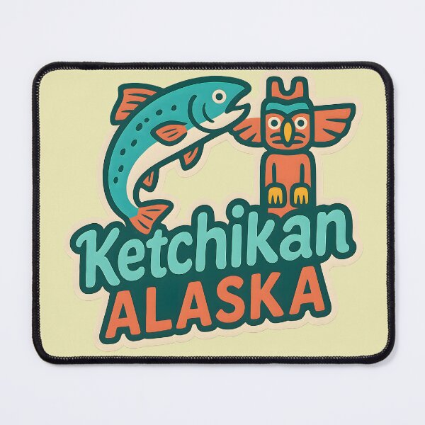 Item preview, Ketchikan Alaska Travel Design – Salmon and Totem Pole Illustration designed and sold by NeatSplash.