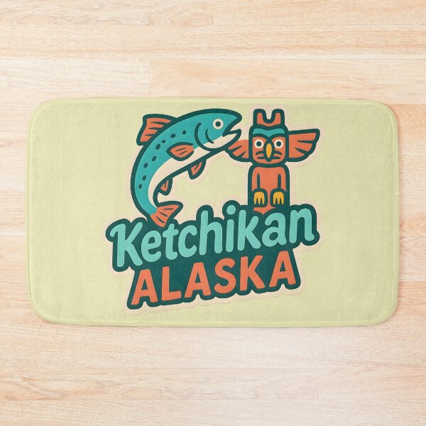 Item preview, Ketchikan Alaska Travel Design – Salmon and Totem Pole Illustration designed and sold by NeatSplash.