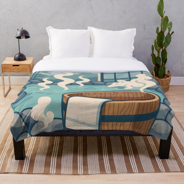 Item preview, Serene Outdoor Spa with Wooden Tub and Turquoise Pool designed and sold by PandaTShirtShop.