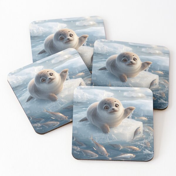 Item preview, Cute seal playing with fish on ice designed and sold by SealMart.