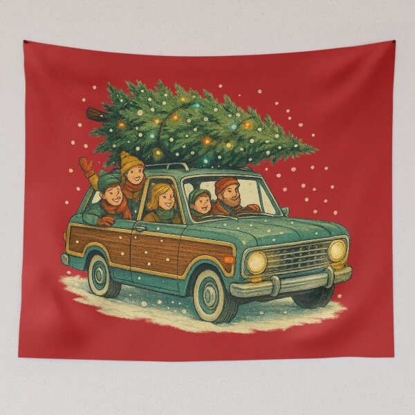 Item preview, Retro 70s Christmas Station Wagon with Tree – Nostalgic Vintage Holiday Design for Gen X Gifts, Journals, Tote Bags, Pillows, and Seasonal Home Décor designed and sold by Eclipse 3699.