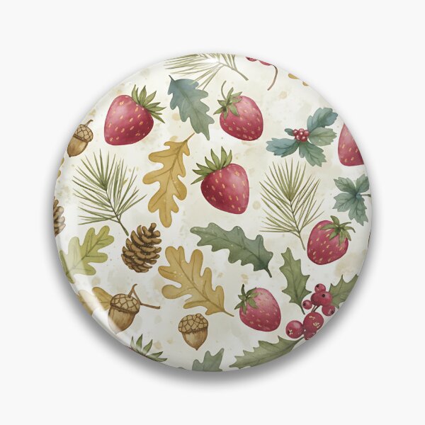 Artikelvorschau, Beeren-Frohe-Weihnachts-Muster, Aquarell-Erdbeeren, Tannenzapfen, festliches Laub entworfen und verkauft von matchakpop.