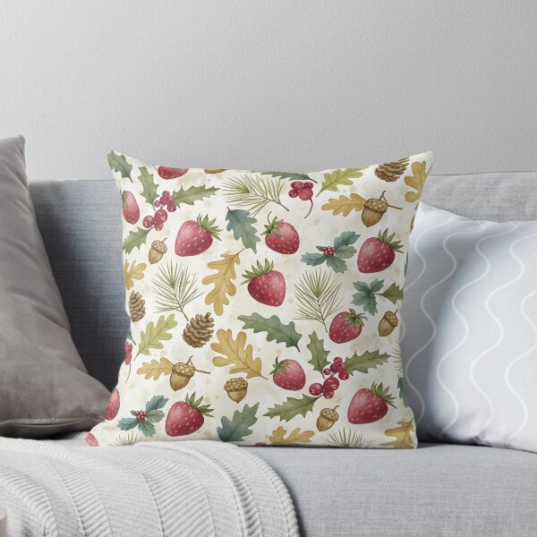 Item preview, Berry Merry Christmas Pattern, Watercolor Strawberries, Pinecones, Festive Foliage designed and sold by matchakpop.