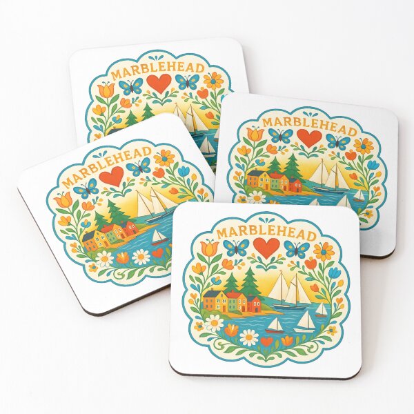 Item preview, Marblehead Harbor with Sailboats and Flowers - Scandinavian Folk Art by heidiannemorris © designed and sold by FOLK ART FUSION by heidiannemorris.