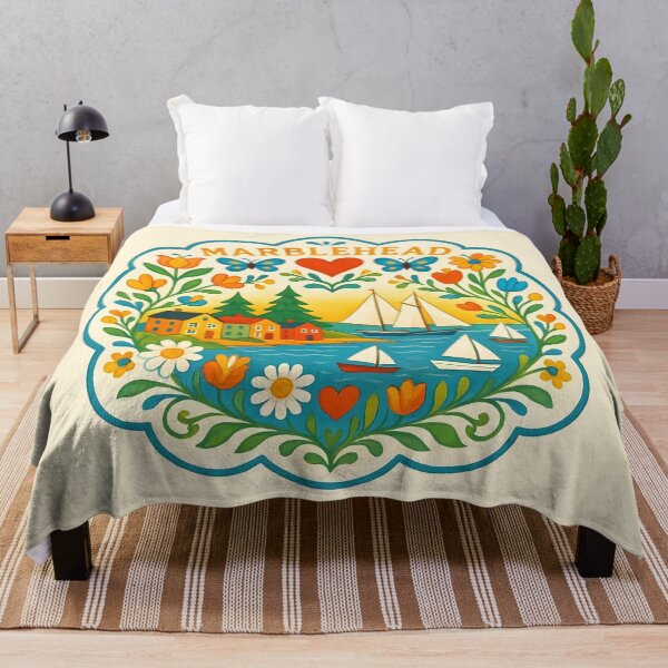 Item preview, Marblehead Harbor with Sailboats and Flowers - Scandinavian Folk Art by heidiannemorris © designed and sold by FOLK ART FUSION by heidiannemorris.