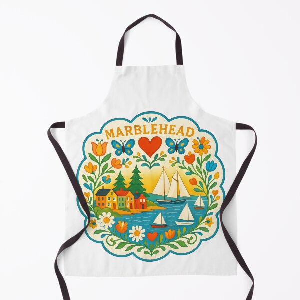 Item preview, Marblehead Harbor with Sailboats and Flowers - Scandinavian Folk Art by heidiannemorris © designed and sold by FOLK ART FUSION by heidiannemorris.