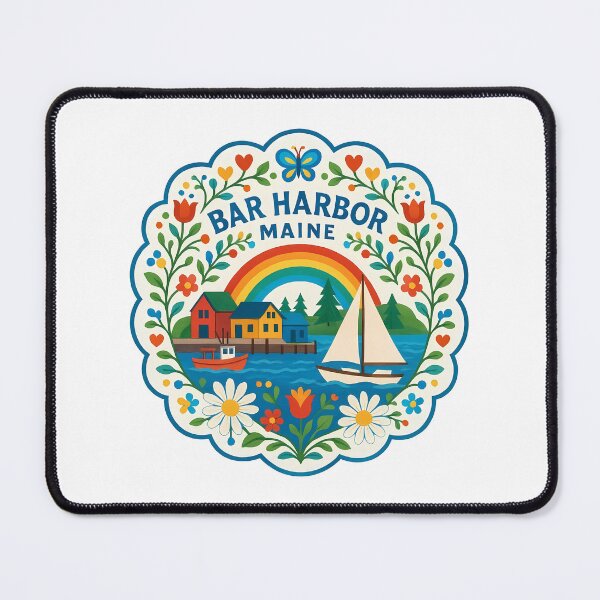 Item preview, Bar Harbor Maine with Sailboats and Flowers - Scandinavian Folk Art by heidiannemorris © designed and sold by FOLK ART FUSION by heidiannemorris.