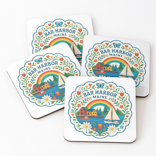 Item preview, Bar Harbor Maine with Sailboats and Flowers - Scandinavian Folk Art by heidiannemorris © designed and sold by FOLK ART FUSION by heidiannemorris.