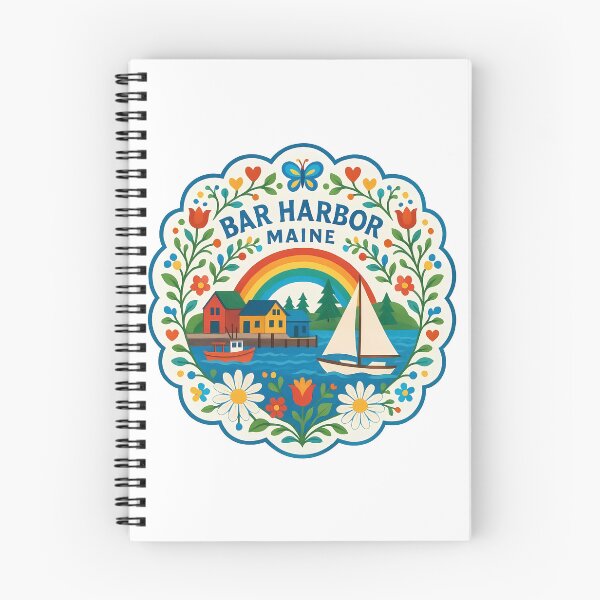 Artikelvorschau, Bar Harbor, Maine mit Segelbooten und Blumen – Skandinavische Volkskunst von heidiannemorris © entworfen und verkauft von FOLK ART FUSION by heidiannemorris.