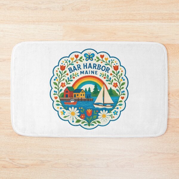 Item preview, Bar Harbor Maine with Sailboats and Flowers - Scandinavian Folk Art by heidiannemorris © designed and sold by FOLK ART FUSION by heidiannemorris.