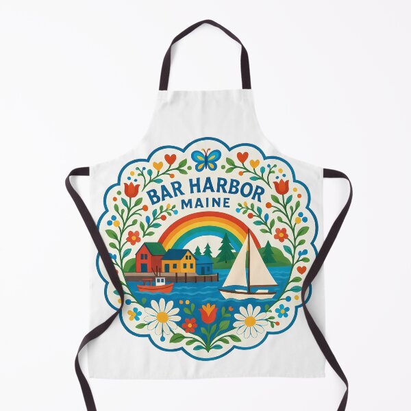 Item preview, Bar Harbor Maine with Sailboats and Flowers - Scandinavian Folk Art by heidiannemorris © designed and sold by FOLK ART FUSION by heidiannemorris.