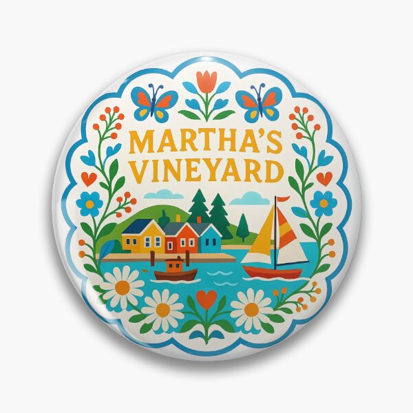 Item preview, Martha’s Vineyard Harbor with Sailboats and Flowers - Scandinavian Folk Art by heidiannemorris © designed and sold by FOLK ART FUSION by heidiannemorris.