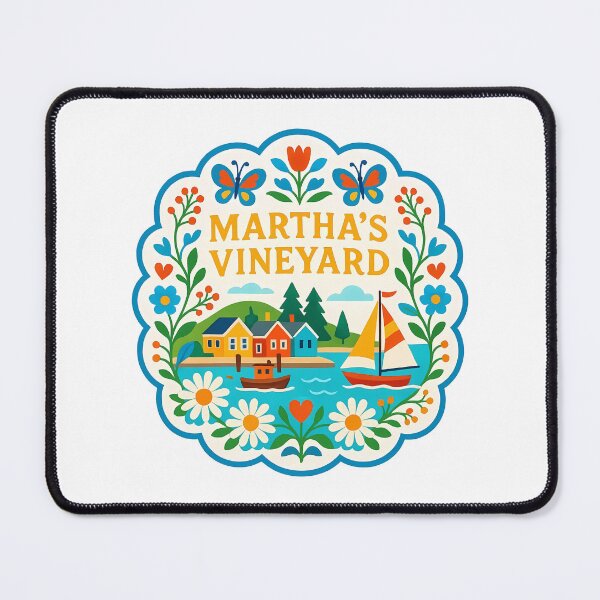 Item preview, Martha’s Vineyard Harbor with Sailboats and Flowers - Scandinavian Folk Art by heidiannemorris © designed and sold by FOLK ART FUSION by heidiannemorris.
