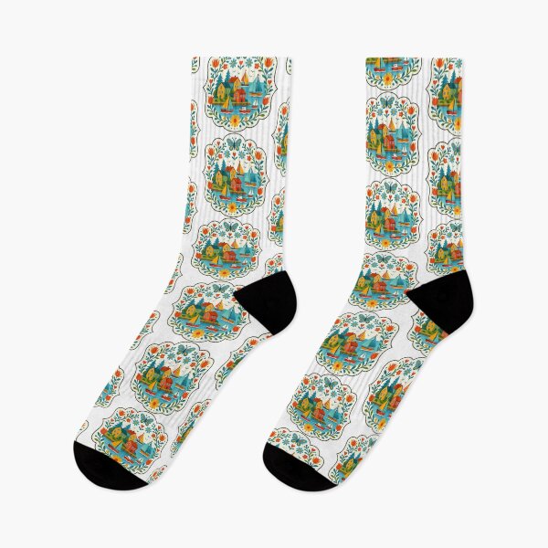 Item preview, Harbor with Sailboats and Flowers - Scandinavian Folk Art by heidiannemorris © designed and sold by FOLK ART FUSION by heidiannemorris.