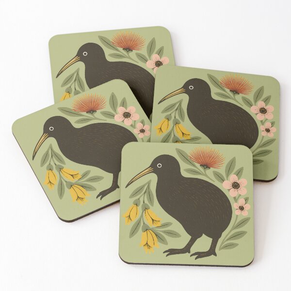 Item preview, Kiwi with Kōwhai & Pōhutukawa – Vintage NZ Floral designed and sold by MvuuStudio.