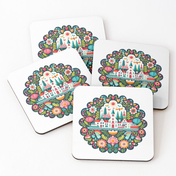 Item preview, Scandinavian Folk Art Harbor with Sailboats and Symmetry - by heidiannemorris © designed and sold by FOLK ART FUSION by heidiannemorris.