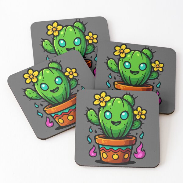 Item preview, Chibi Cactus with Flowers – Kawaii Plant in Decorative Pot designed and sold by Ahau Designs.