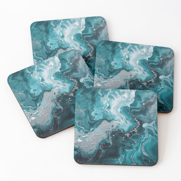 Item preview, Teal Blue Fluid Art – Abstract Ocean Waves Acrylic Pour Painting designed and sold by CoastalEmp.