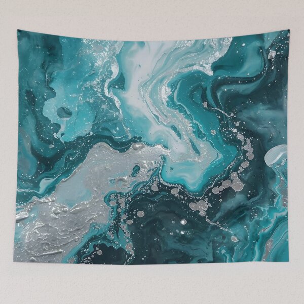 Item preview, Teal Blue Fluid Art – Abstract Ocean Waves Acrylic Pour Painting designed and sold by CoastalEmp.