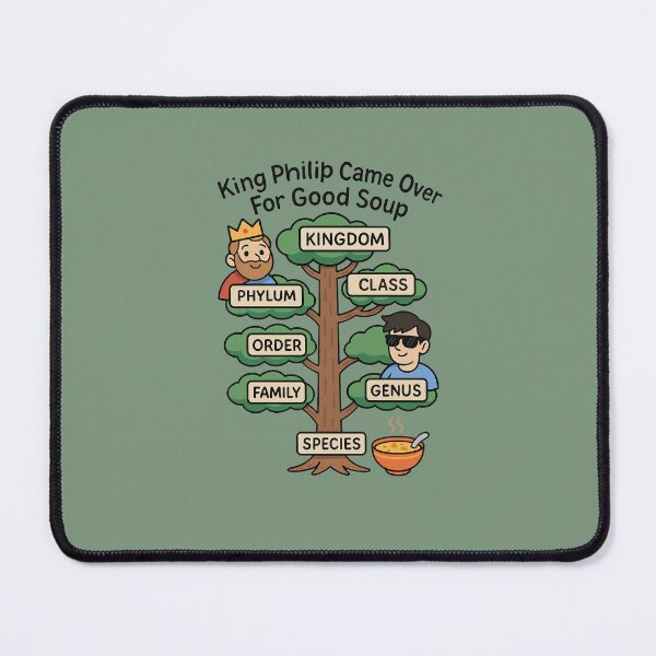 Item preview, King Philip Came Over For Good Soup – Funny Taxonomy Tree Sticker designed and sold by Otaku's Designs.