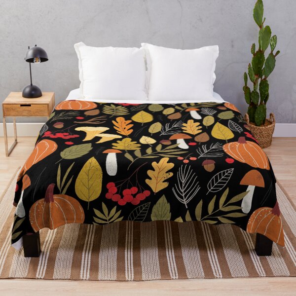 Item preview, Autumn Pumpkin Mushroom Leaves Woodland Pattern Graphic T-Shirt designed and sold by FestivityFinds.