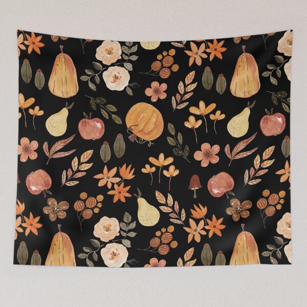 Item preview, Autumn Harvest Pumpkins Pears Rustic Fall Foliage Watercolor Throw Blanket designed and sold by FestivityFinds.
