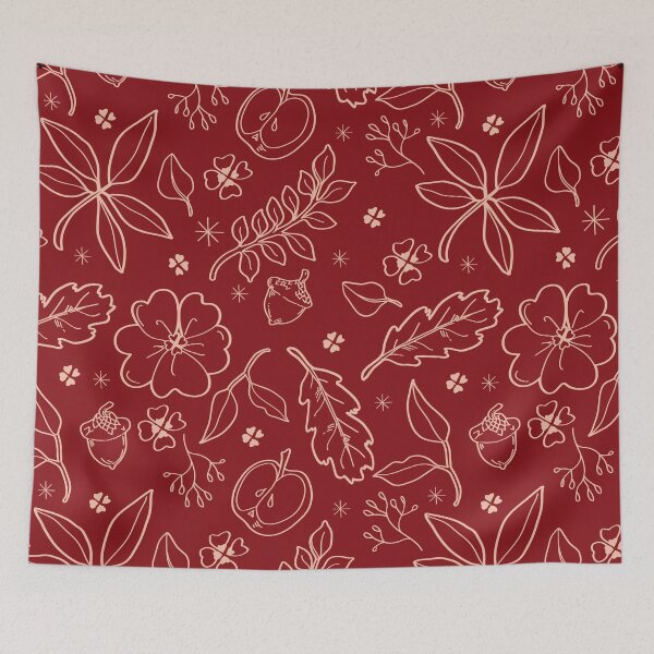 Item preview, Rustic Botanical Line Art Pattern A-Line Dress – Red Nature Inspired Floral Design designed and sold by FestivityFinds.