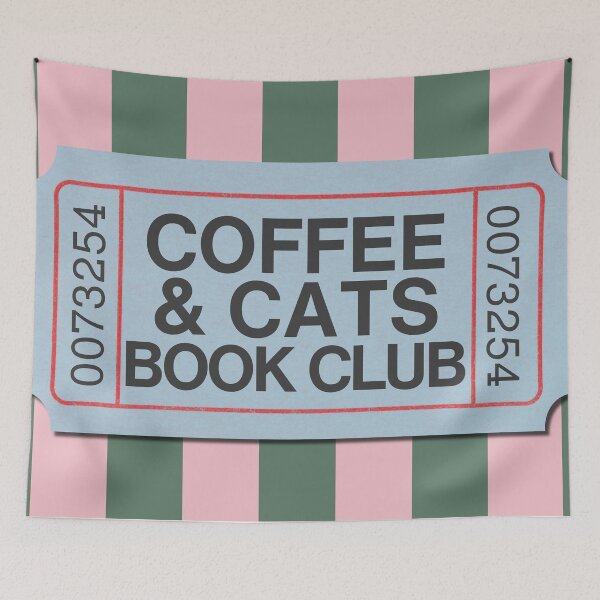 Item preview, Coffee and Cats Book Club Retro Ticket designed and sold by SaltedBeachPaperie.