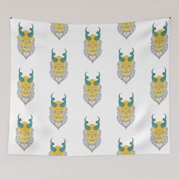 Item preview, Demon skull and vintage heart set with diamond turquoise gold. designed and sold by Jiwsurreal.