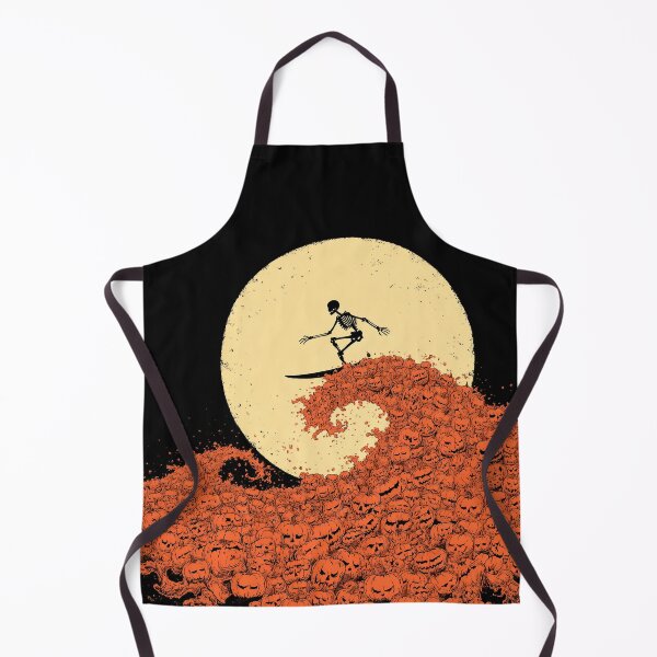 Item preview, Skeleton surfer on pumpkin wave in the moonlight – Funny Halloween motif designed and sold by Meiersbeste.