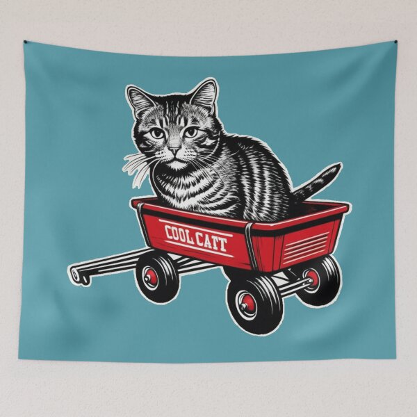 Item preview, Cool Cat in Red Wagon – Retro Style Cat Art designed and sold by LEO'S CREATURE　れおずくりーちゃー.