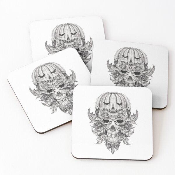Item preview, Green man skull with pumpkin surreal art. designed and sold by Jiwsurreal.