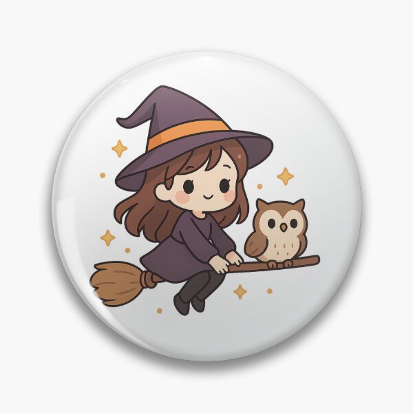 Item preview, Cute Little Witch and Owl Flying on a Broomstick - Kawaii Witch and Her Owl Companion Art designed and sold by Minimochi Art.