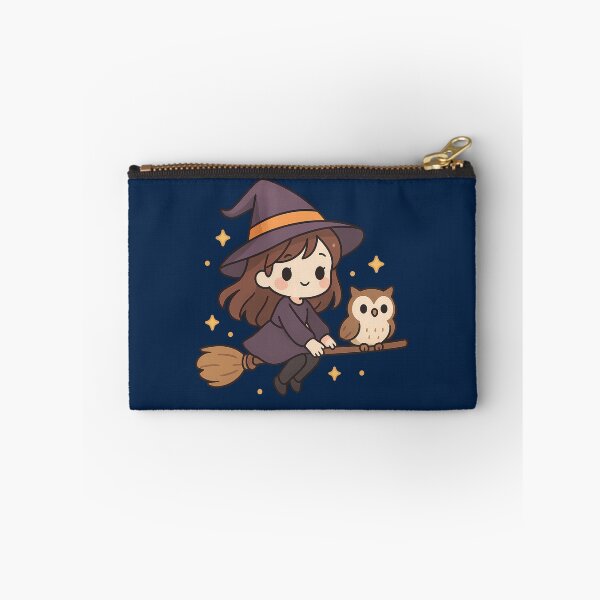 Item preview, Cute Little Witch and Owl Flying on a Broomstick - Kawaii Witch and Her Owl Companion Art designed and sold by Minimochi Art.