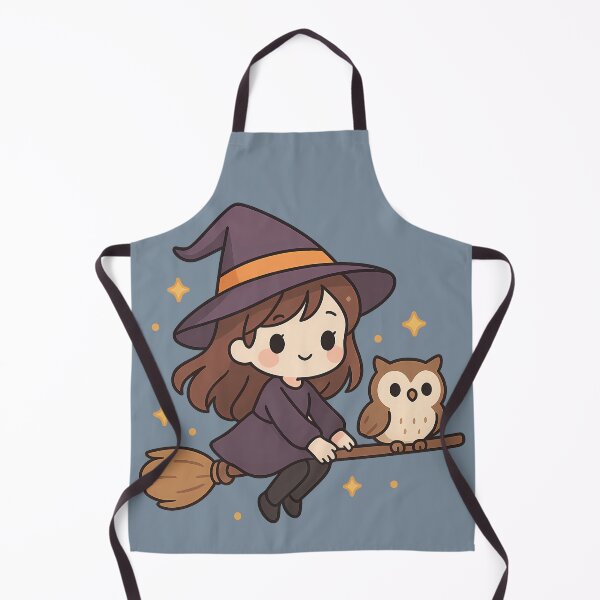 Item preview, Cute Little Witch and Owl Flying on a Broomstick - Kawaii Witch and Her Owl Companion Art designed and sold by Minimochi Art.